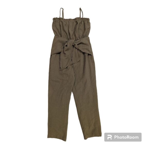 Lush Tie Front Textured Romper in Olive Green Size S - Picture 3 of 7